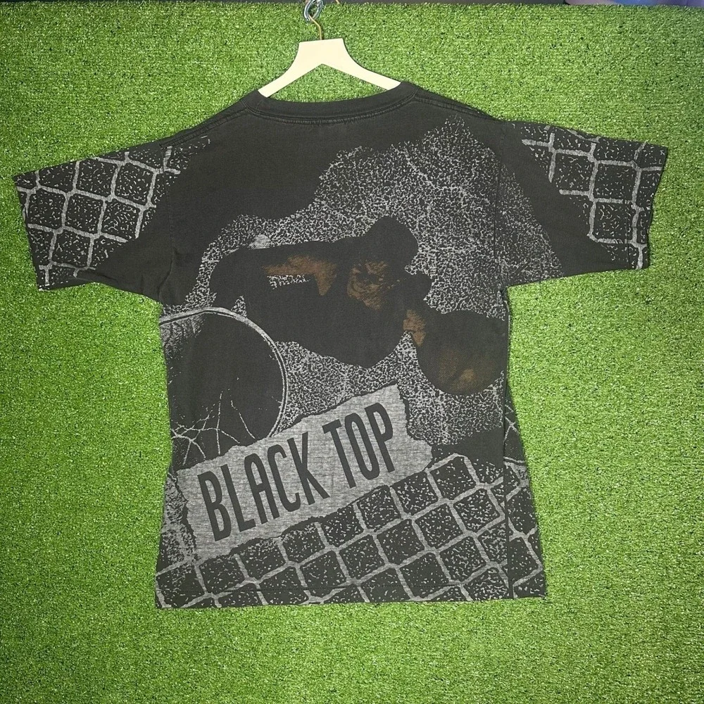 Vintage Reebok Blacktop All Over Print Basketball T-Shirt Mens‎ Large Black 90s